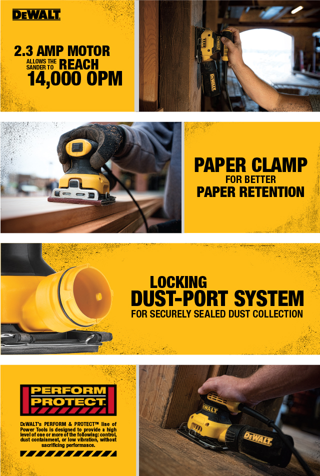 DEWALT 2.3 Amp 1/4 Sheet Palm Grip Sander Kit with Contractor Bag